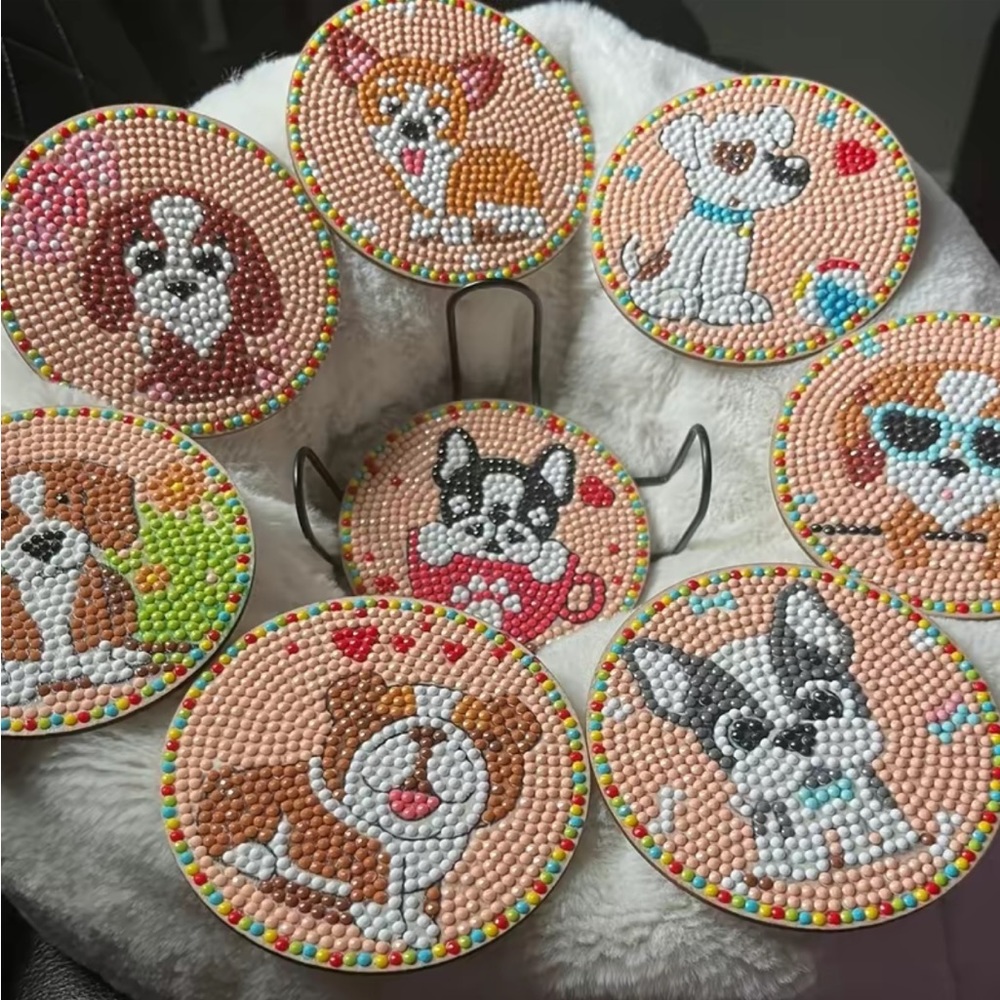 “I love dogs” set of (8) diamond art coasters handmade